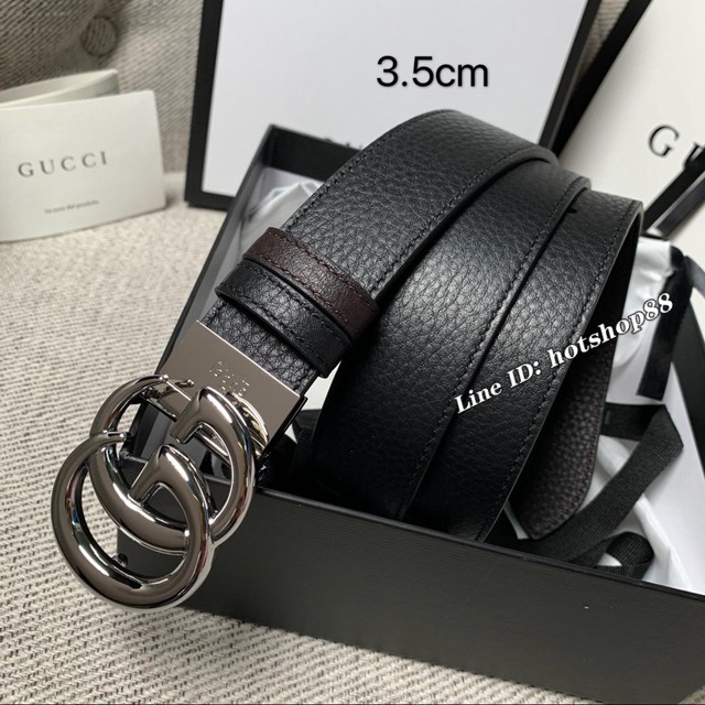 Gucci經典皮帶 古奇小牛皮荔枝紋雙面用腰帶  jjp1345